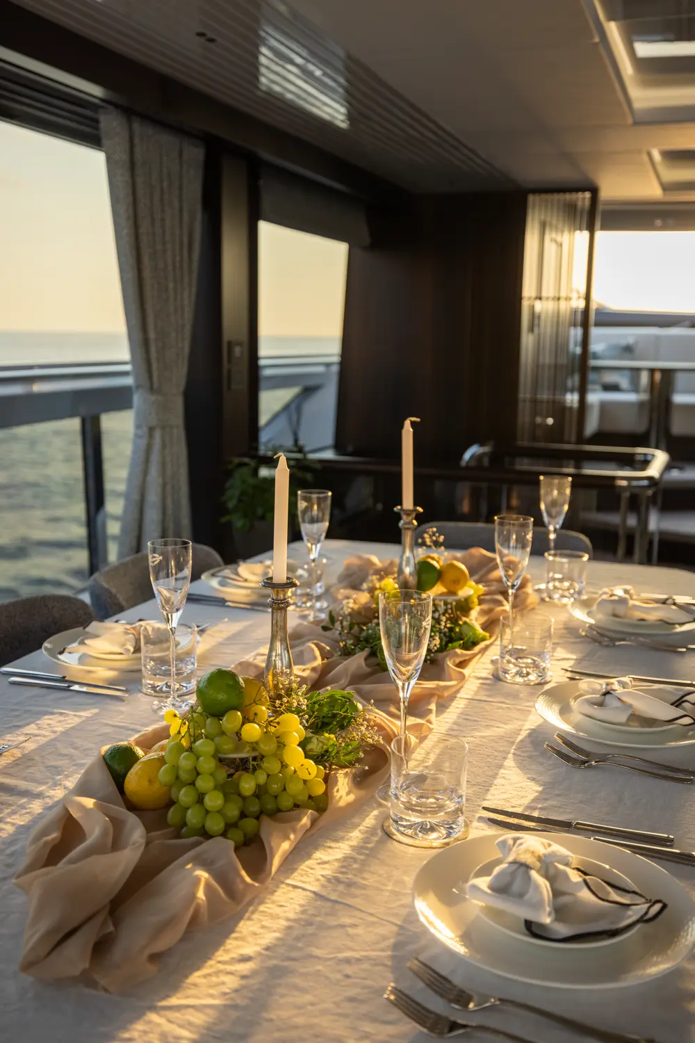 Table set for dinner on board M/Y AINO